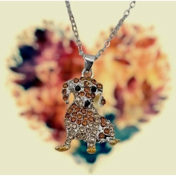 Dachshund Necklace New Rhinestones 16 inch Chain 2 piece Set Doxie Weeni… - Picture 10 of 14